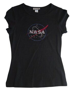 NASA T-Shirt Rhinestone Logo Black Youth Girls Size Large